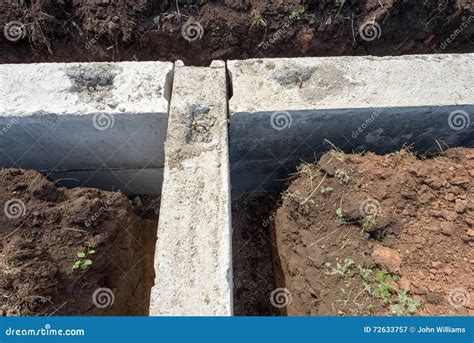 Concrete Building Block House Foundations In Earth Stock Image Image