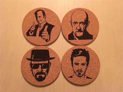 Set Of 4 Laser Engraved Cork Coasters Breaking Bad Saul Mike Etsy