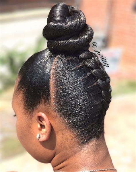 Nape To Crown Braid With High Top Knot Black Hair Updo Hairstyles