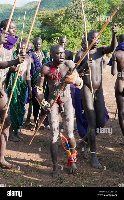 Donga Stick Fighters Surma Tribe Tulgit Omo River Valley Ethiopia