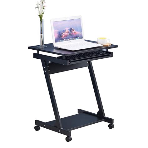 Buy Mobile Z Shaped Computer Desk With Wheels Keyboard Tray For Small