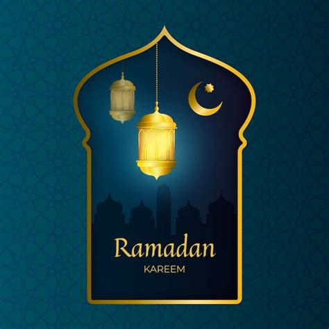 Premium Vector Realistic Happy Ramadan Kareem With Golden Frame