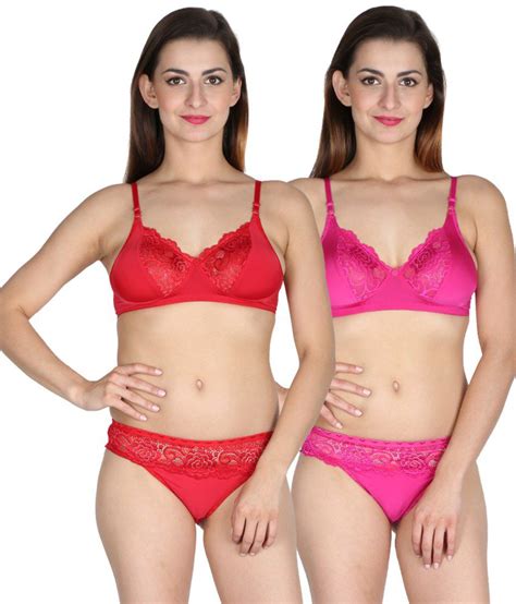 Buy Urbaano Multi Color Lycra Bra And Panty Sets Pack Of 2 Online At Best