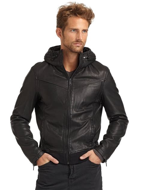 Lyst Rogue Hooded Bomber Leather Jacket In Black For Men