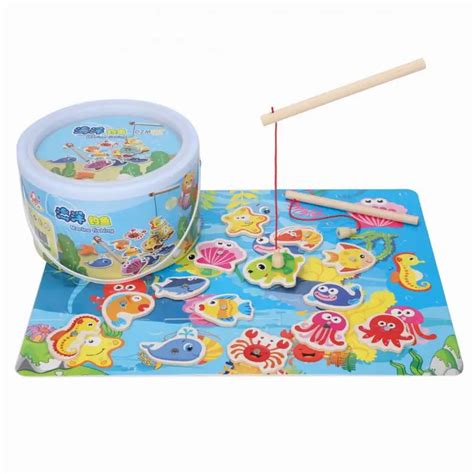 Kids Magnetic Fishing Toys Sets Game And Puzzle With Wooden Ocean 3d