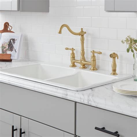 Kitchen faucets with pull down sprayer. Glacier Bay Lyndhurst 2-Handle Bridge Kitchen Faucet with ...