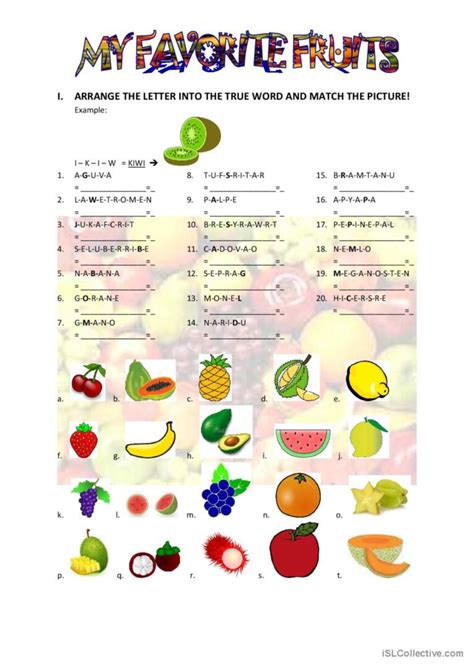 My Favorite Fruits English Esl Worksheets Pdf And Doc