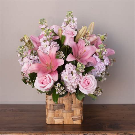 Pink Arrangement Of Flowersfresh Flower Basket