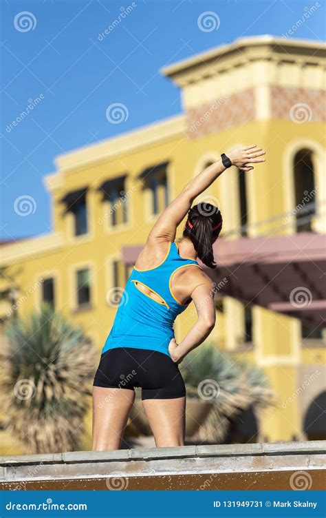 Beautiful Brunette Stretching In The Sun Stock Image Image Of Tank