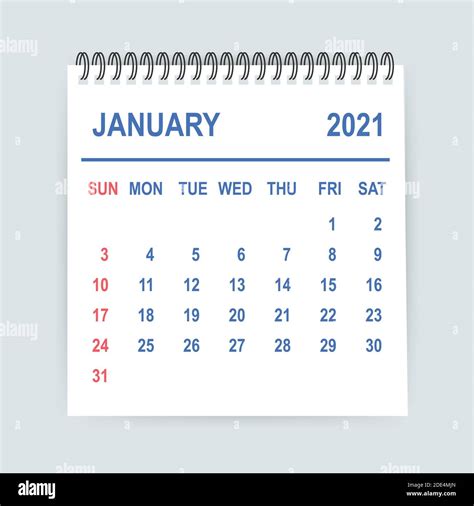 January 2021 Calendar Leaf Calendar 2021 In Flat Style Vector Illustration Stock Vector Image