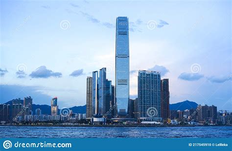Ifc Building In Hong Kong Sunset At Victoria Harbour Editorial Image