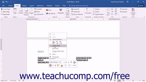 Word 2016 Tutorial Updating An Index Microsoft Training Youtube