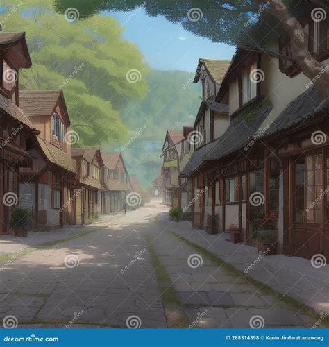 A Quaint Village Nestled Amidst Rolling Hills. Generative Ai Stock