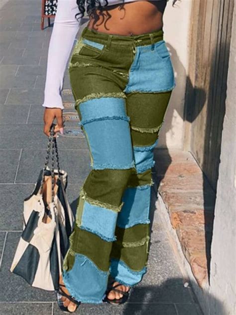lw lovely stylish patchwork army green jeans wholesale shoes wholesale clothing denim street