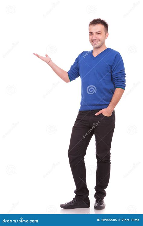 Happy Young Casual Man Presenting Something Stock Image Image Of