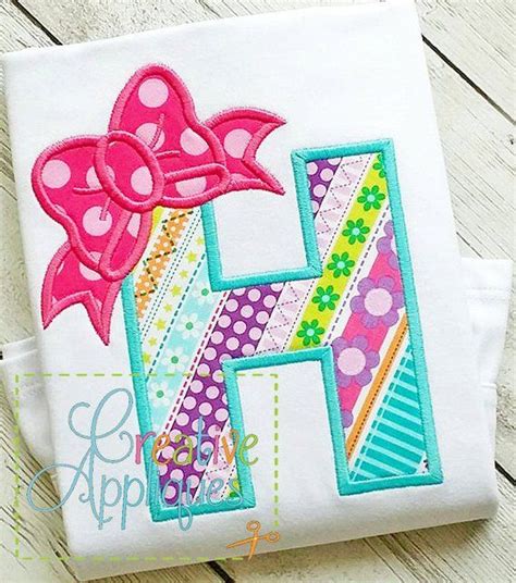 Bow Alphabet Letter Set A Z Applique Machine Embroidery Design 4 Sizes