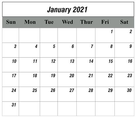 Printable Monthly Calendar January 2021 Calendar Printables Free