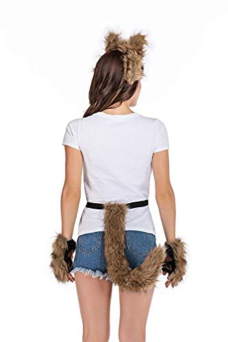Haoan Wolf Fox Tail Clip Ears And Gloves Set Halloween Christmas Fancy Party Costume Toys T