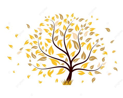 Autumn Maple Tree With Falling Leaves On White Background Cartoon