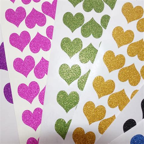 20 Gold Glitter Heart Stickers Glitter Vinyl Heart Decor Etsy