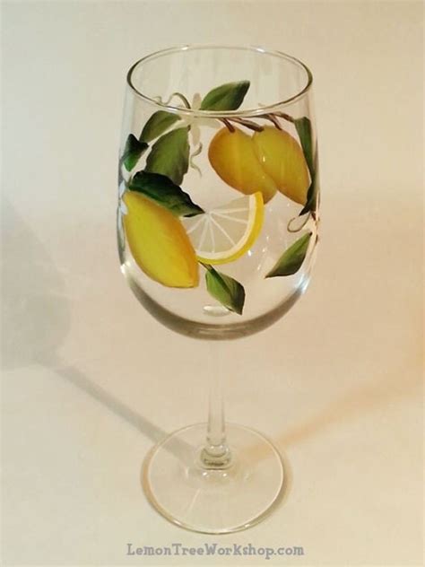 Hand Painted Lemon Wine Glass 18 5 Oz By Lemontreeworkshop On Etsy