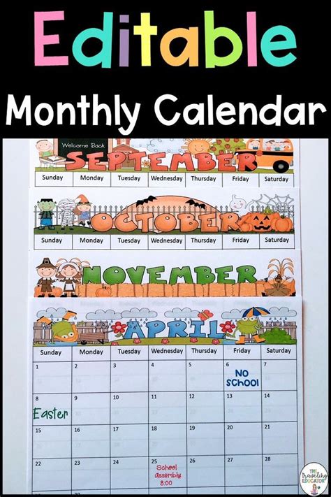 Save Time In The Classroom With These Fun Editable Monthly Calendars