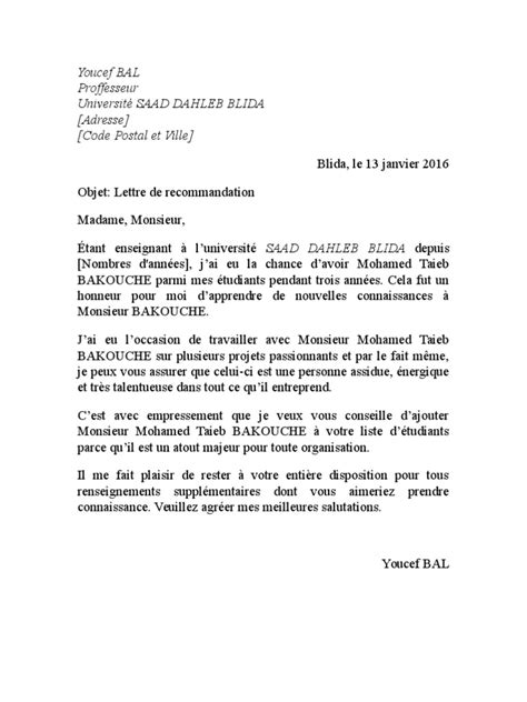Exemple De Lettre De Recommandation Pour École Jpardono