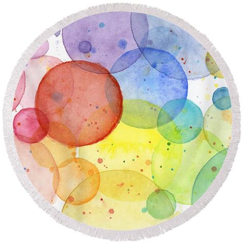 Abstract Watercolor Rainbow Circles Round Beach Towel For Sale By Olga