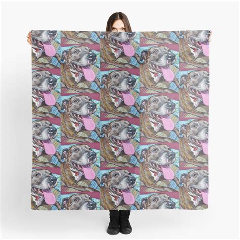 Fawn Brindle Pitbull Mix Rescue Dog Scarf For Sale By Robertphelpsart
