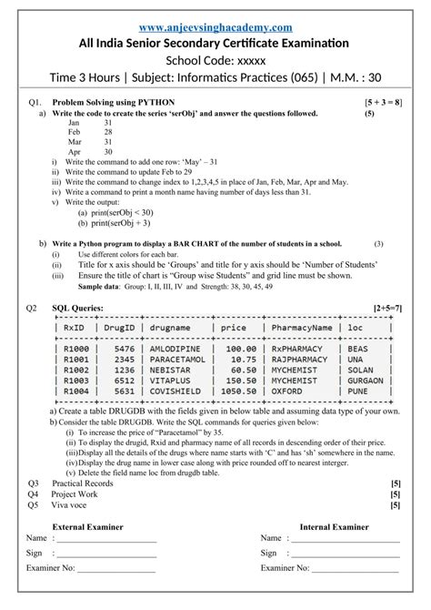 Cbse Class 12 Ip 065 Aissce Practical Examination Question Paper