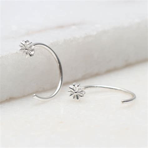 Sterling Silver Tiny Daisy Pull Through Earrings Hurleyburley