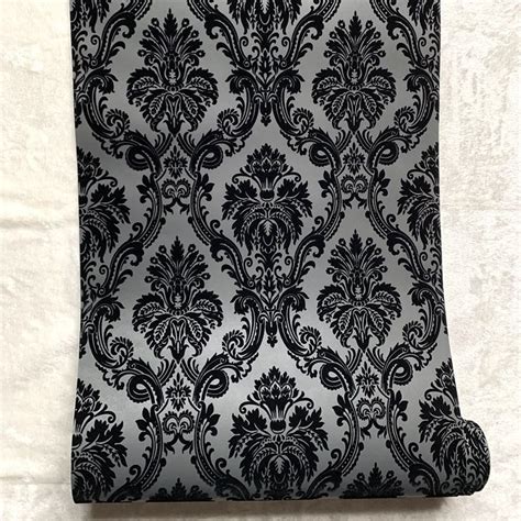 Black Damask Wallpaper 3d Velvet Wall Paper Roll Luxury Textured Non