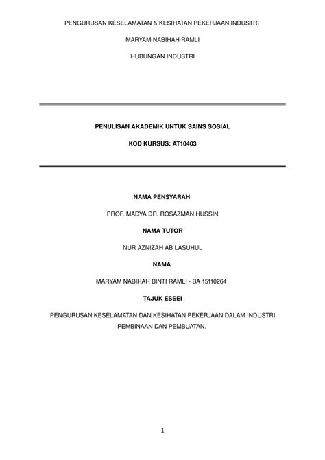 Keselamatan dan kesihatan pekerjaan ( 2 hari)— presentation transcript keselamatan dan kesihatan program latihan keselamatan kesediaan kecemasan pelan tindakan kecemasan jawatankuasa keselamatan dan kesihatan pekerjaan kaedah mengukur. (PDF) PENGURUSAN KESELAMATAN & KESIHATAN PEKERJAAN INDUSTRI