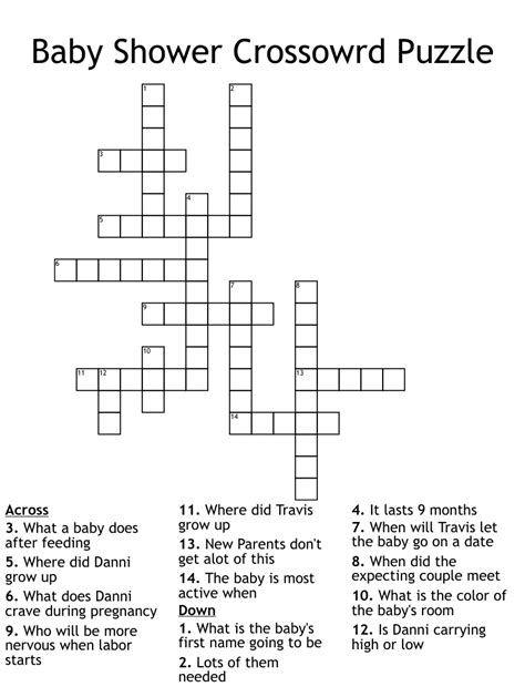 Baby Shower Crossowrd Puzzle Crossword Wordmint