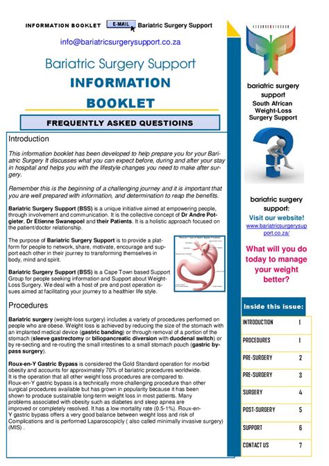 Bariatric Surgery Support Newsletter Information Booklet Faq By Thomas