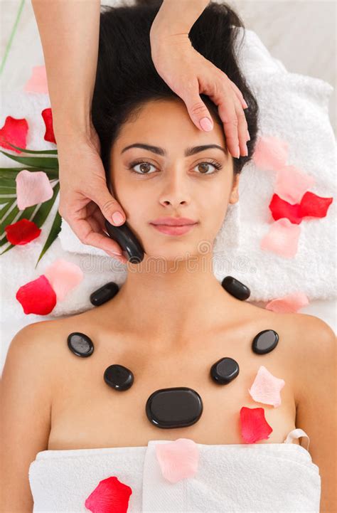 Beautician Make Stone Massage Spa For Woman At Wellness Center Stock Image Image Of Body