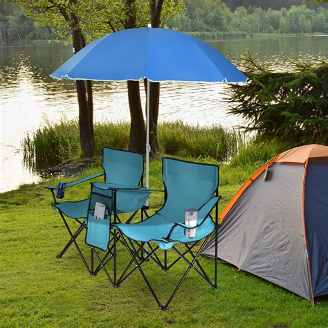 Arlmont And Co Ahmarie Portable Folding Picnic Double Chair Wumbrella Table Cooler Beach Camping
