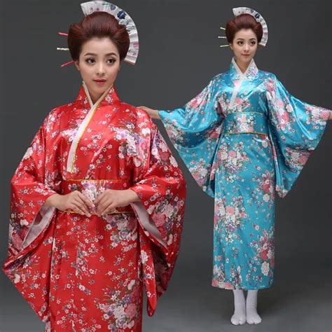 Japanese Traditional Floral Print Long Kimono Japan Femmes Stage Costume Cosplay Cotume Asian