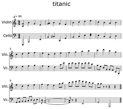 Titanic Sheet Music For Violin Cello