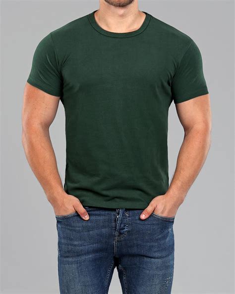 Mens Dark Green Crew Neck Fitted Plain T Shirt Muscle Fit Basics