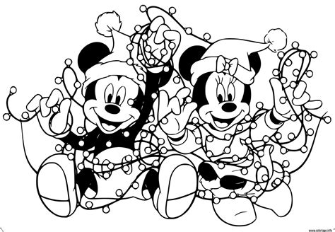 Coloriage Mickey Minnie Tangled In Lights Dessin Noel Disney Imprimer