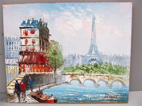 J Bardot Eiffel Tower Paris France Original Oil On Unwrapped Canvas