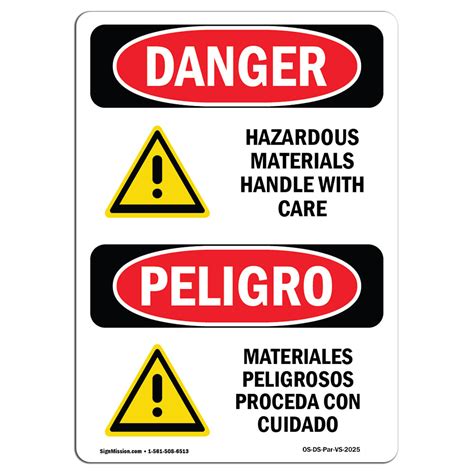 Osha Danger Hazardous Materials Handle With Care Heavy Duty Sign Or