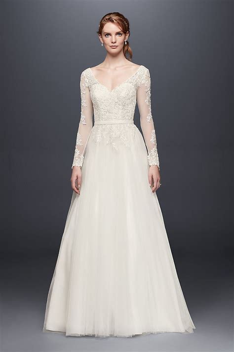Long Sleeve Wedding Dress With Low Back Davids Bridal Ball Gowns