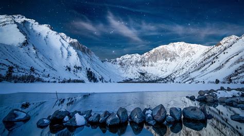1600x900 Snowy Mountains At Starry Night 1600x900 Resolution Wallpaper