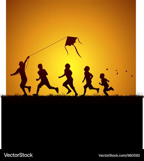 Kids Flying A Kite Royalty Free Vector Image Vectorstock