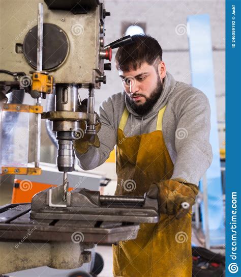 Metalworker Drilling Steel Structures On Machine Stock Photo Image Of