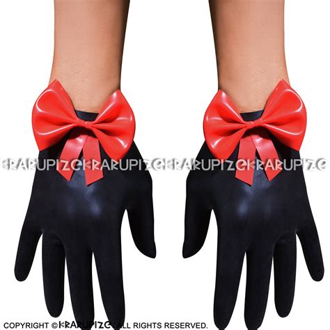 Black And Red Sexy Short Latex Gloves With Bows On Top Rubber Mittens St 0058 Gloves
