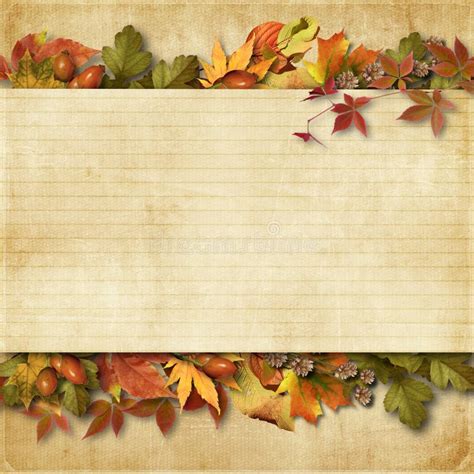 Vintage Background With Autumn Leaves With Place For Text And Ph Stock
