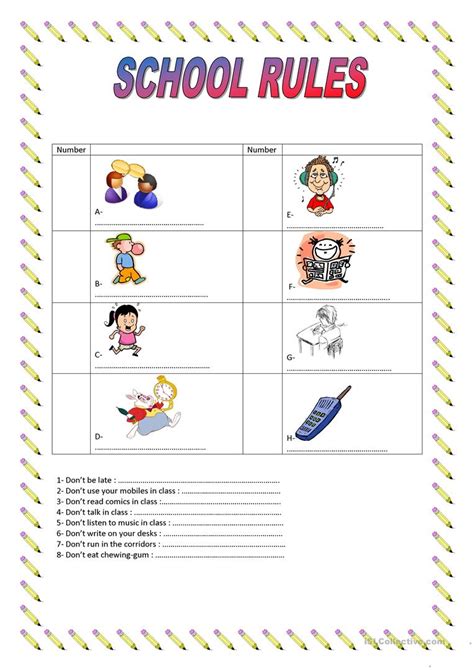 Live worksheets > english > english as a second language (esl) > classroom rules. school rules worksheet - Free ESL printable worksheets ...